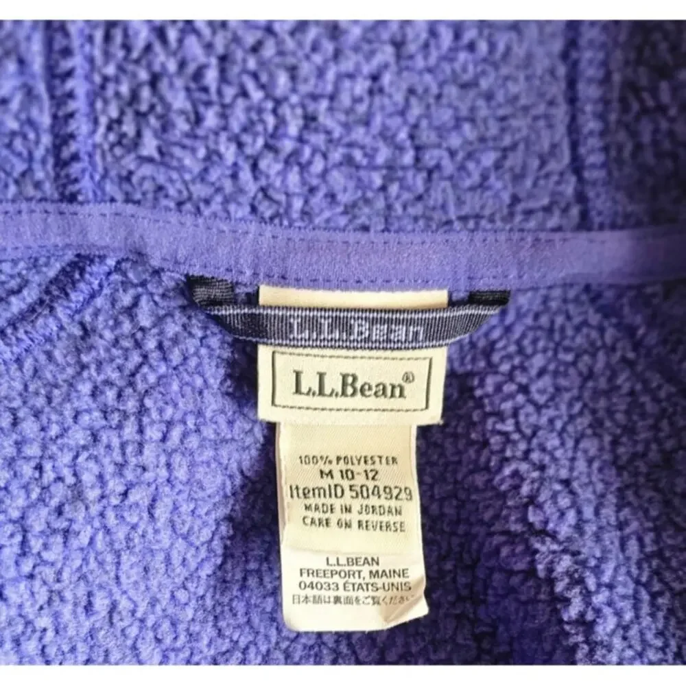 L.L. Bean Kids Full Zipper Sweater Fleece Hooded Royal Blue Zipper Pockets Sz M